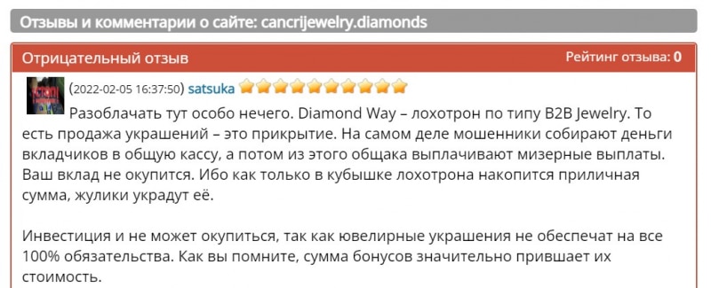 Отзывы о компании Cancri Jewelry — Можно ли верить проекту?