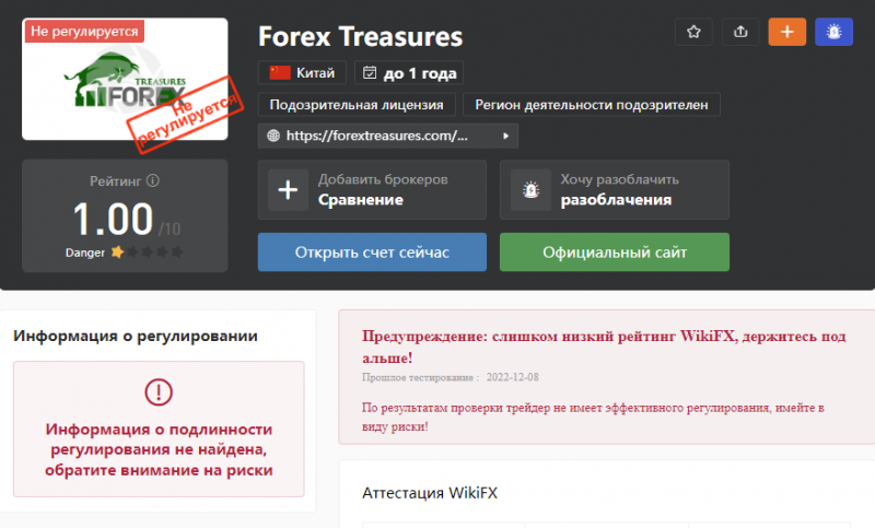 Forex Treasures лжеброкер! Отзыв TellTrue