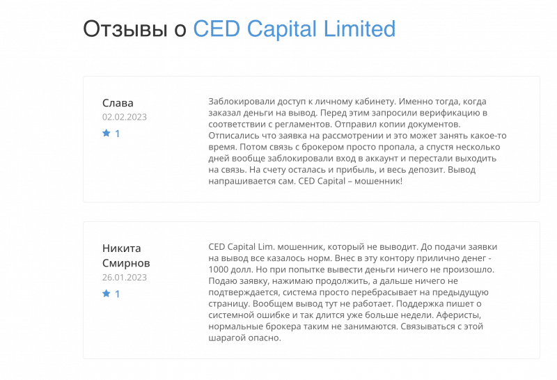 Как не быть обманутым на CED Capital Limited?