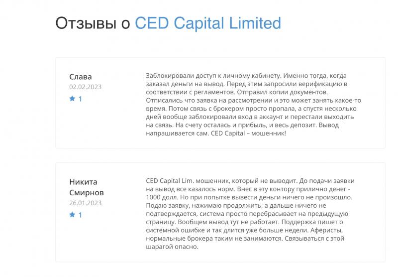 CED Capital Limited отзывы обманутых клиентов!