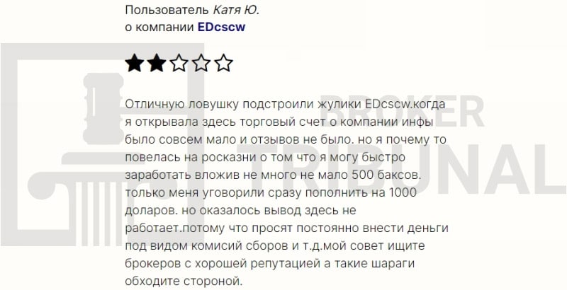 EDcscw — фальшивый брокер, которые ворует деньги трейдеров